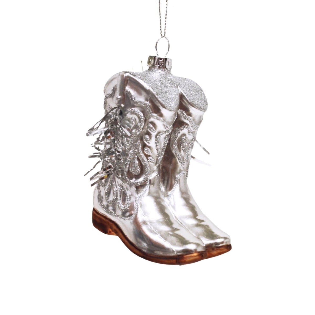 Silver Fringe Cowboy Boot Ornament 3.25" - bubblegum market