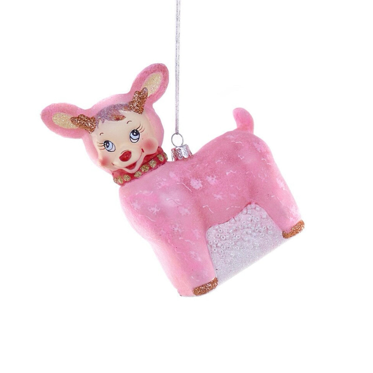 Pink Reindeer Ornament 5.25"