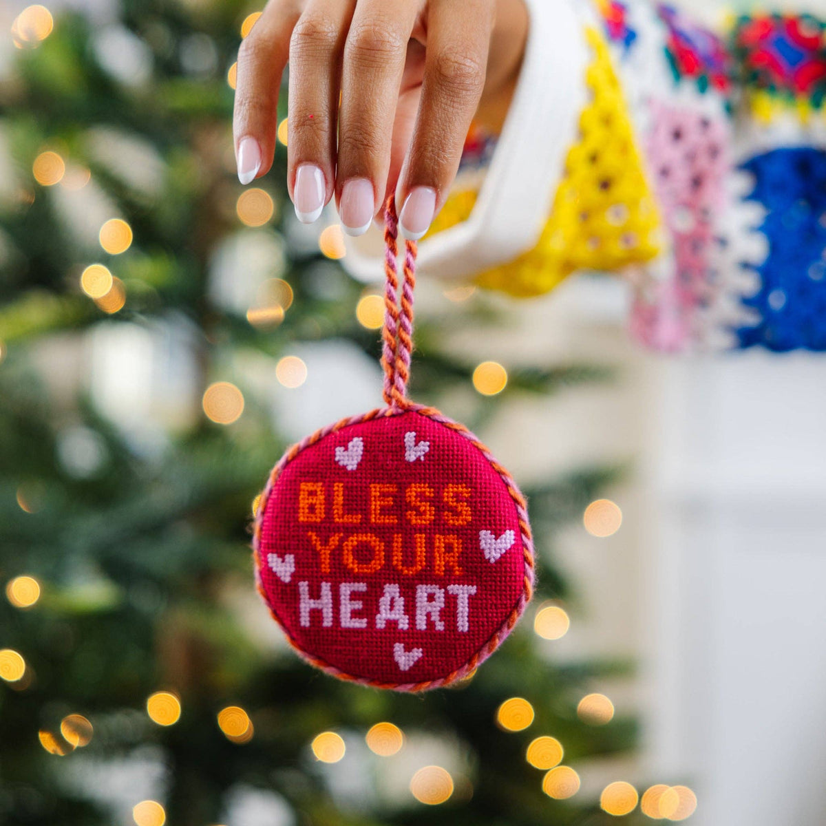 Bless Your Heart Needlepoint Ornament - bubblegum market