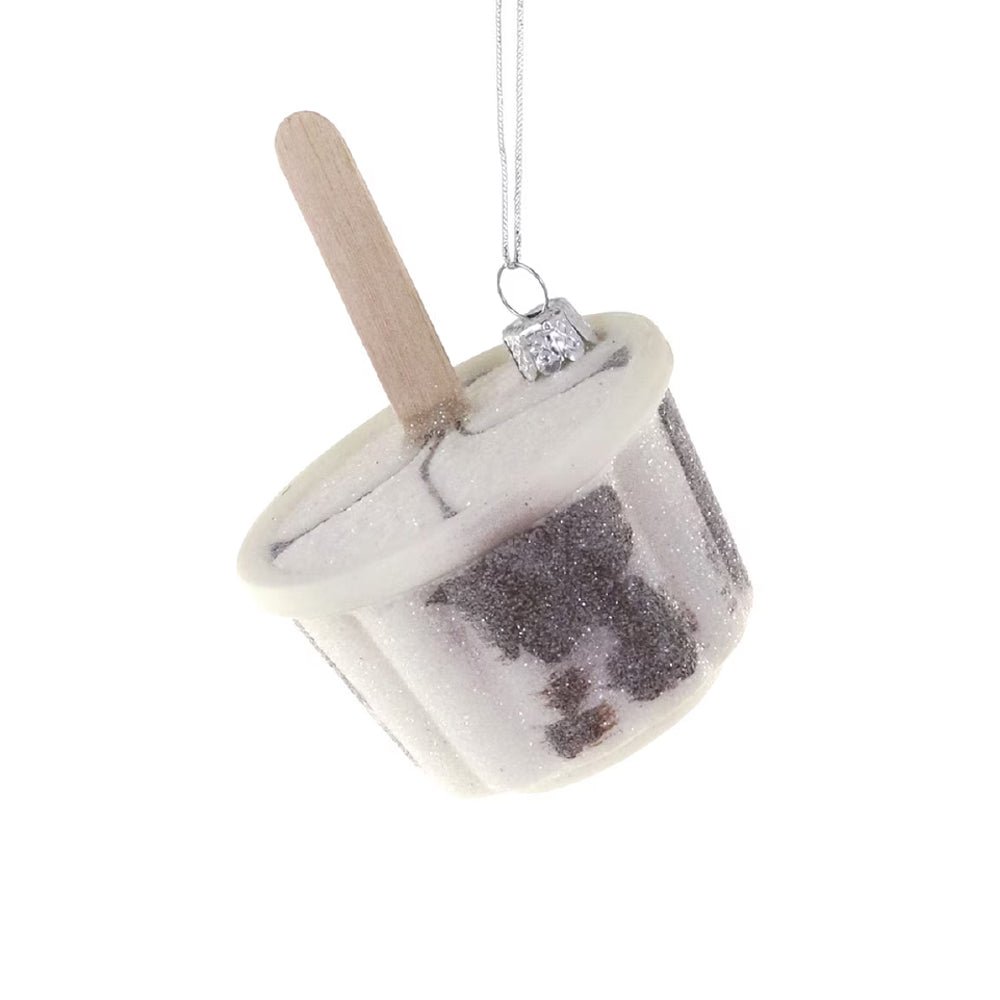 Chocolate Swirl Ice Cream Cup w/ Wooden Spoon Ornament 3.5" - bubblegum market