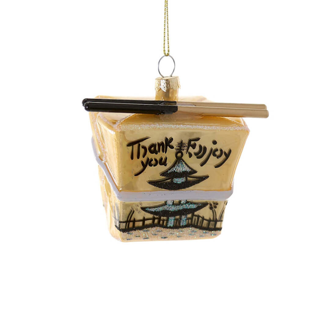 Gold Chinese Food Take Out Box Ornament 3.75" - bubblegum market