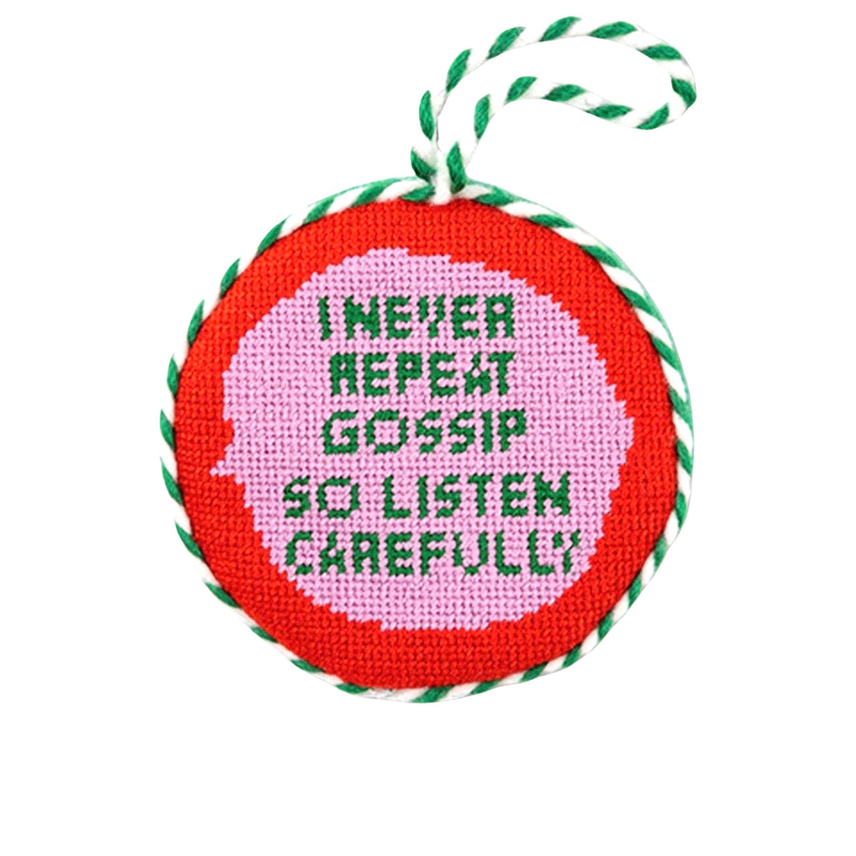 Gossip Needlepoint Ornament - bubblegum market