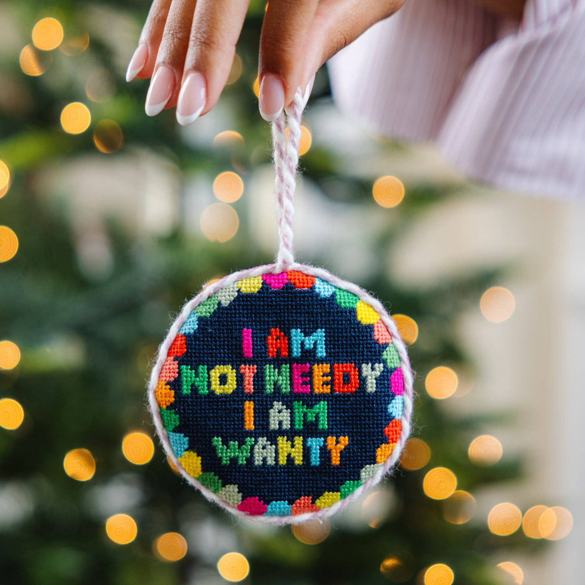 Not Needy Needlepoint Ornament - bubblegum market