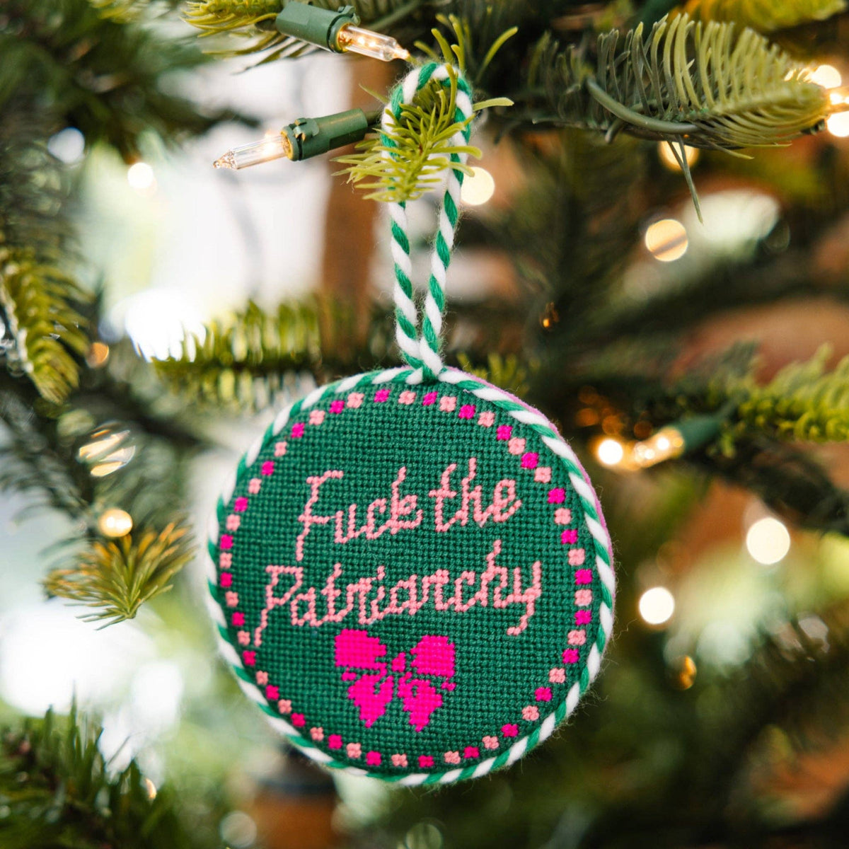 Patriarchy Needlepoint Ornament - bubblegum market