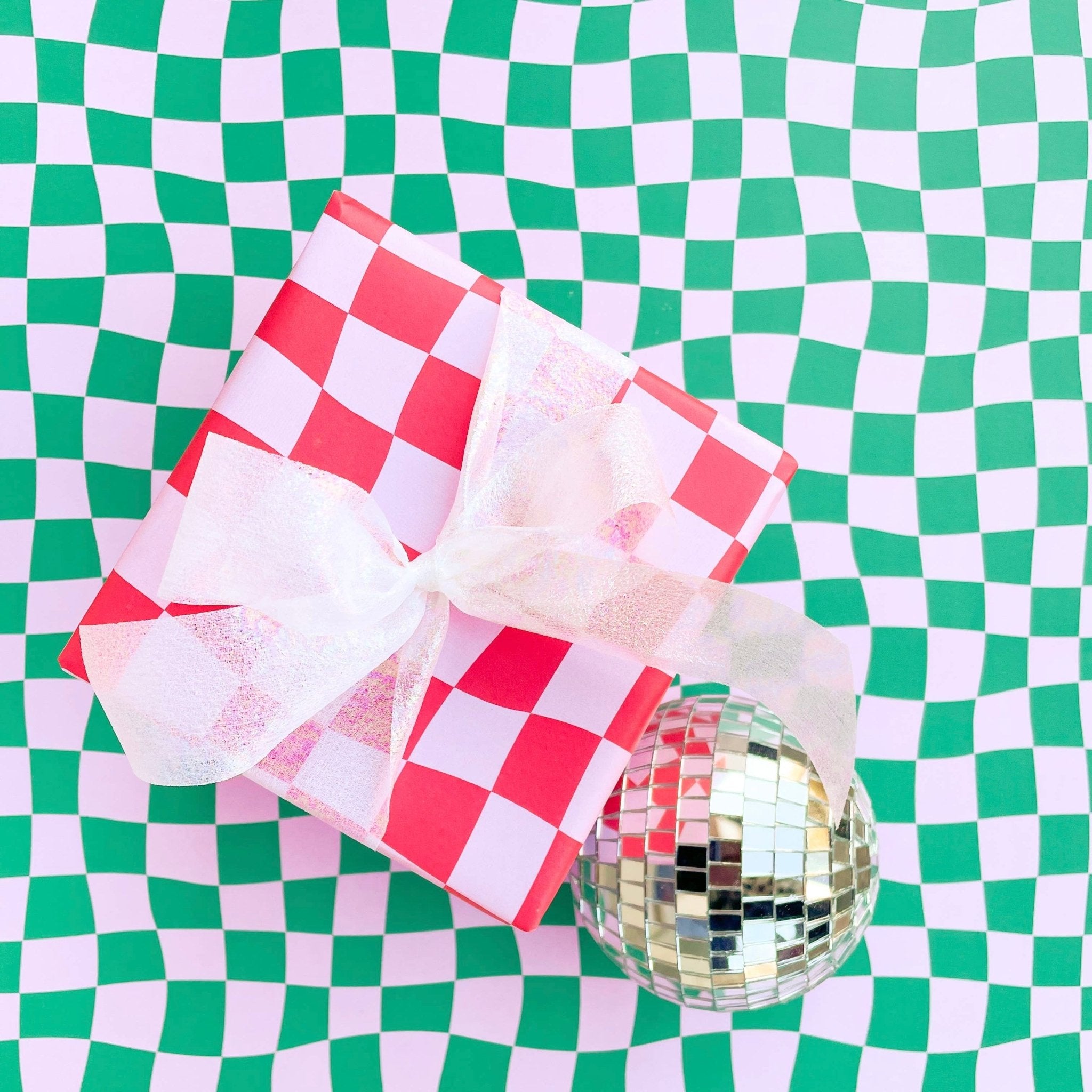 Red & Pink Checkered Holiday Wrapping Paper Sheets (Roll of 3) - bubblegum market