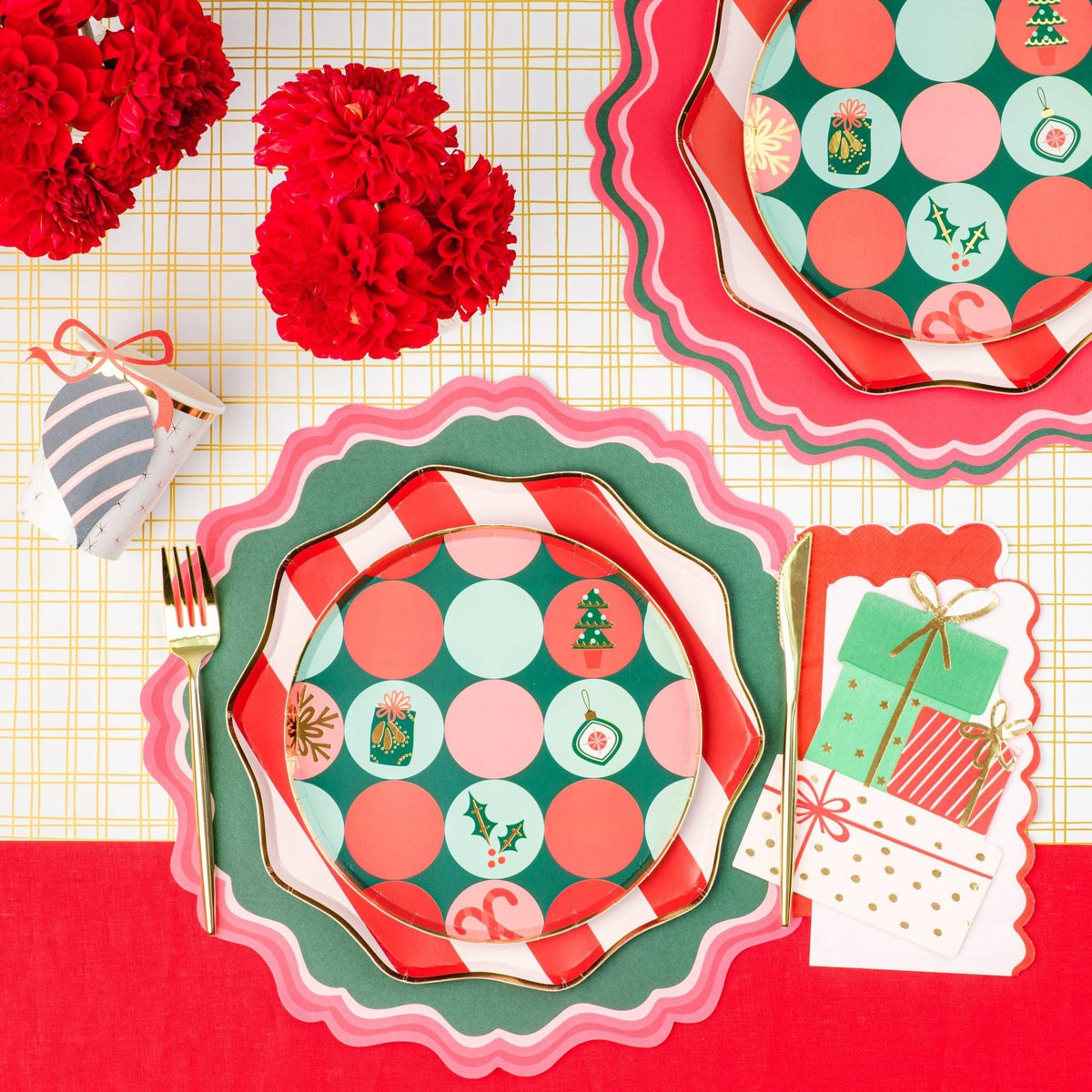 Red & Pink Holiday Stripes Paper Dinner Plates 10.5" - bubblegum market