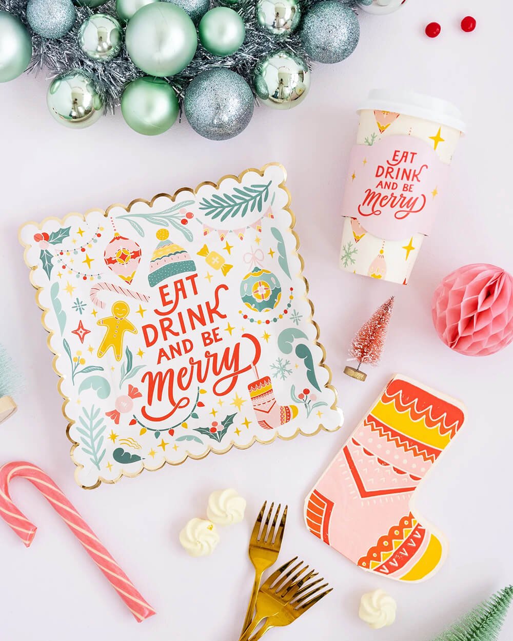 Retro Christmas Square Merry Paper Plates 9" - bubblegum market